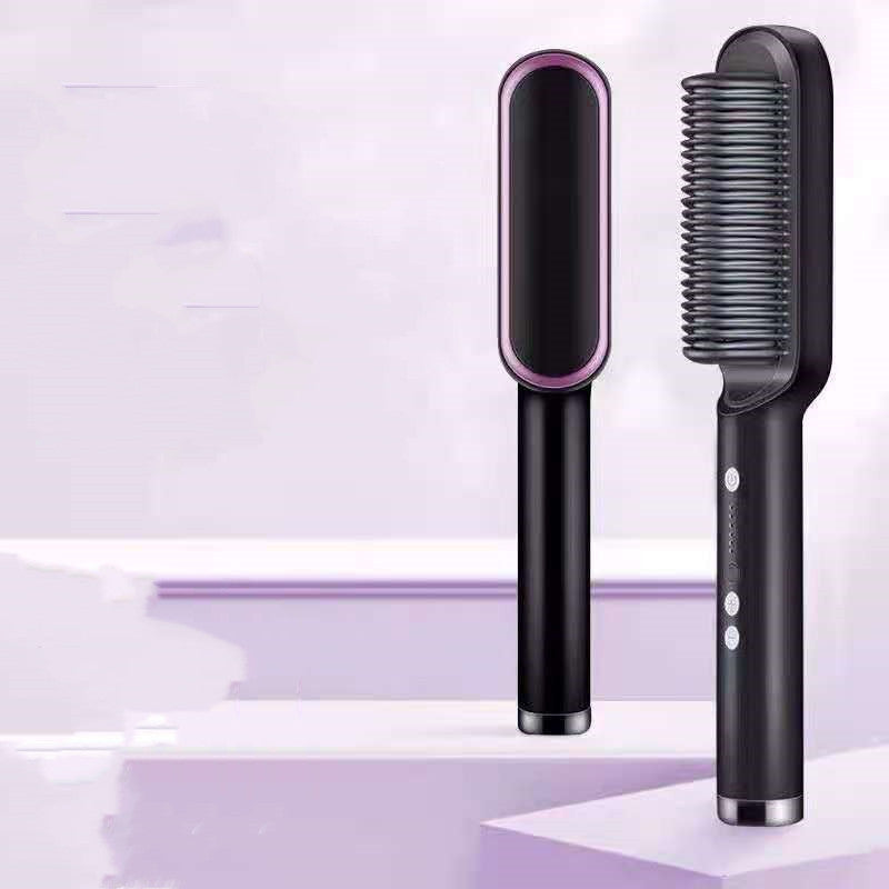 New 2 In 1 Hair Straightener Hot Comb Negative Ion Curling Electric Hair Brush A Black With box
