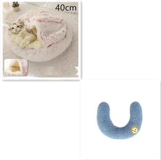2 In 1 Dog And Cat Bed Pet Winter Bed Round Plush Warm Bed Hair Pink 40cm SetD