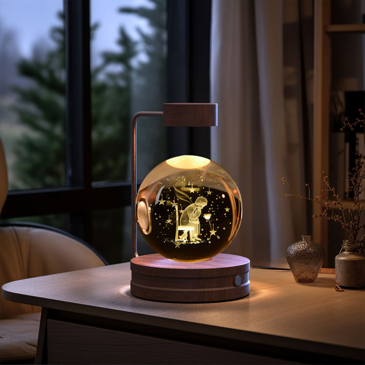 Crystal Ball Cosmic Dinosaur Indoor Night Light Little Prince and the Rose Dark wood