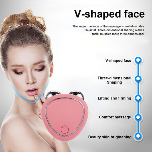Portable Facial Micro-current Beauty Instrument Double Roller Massager