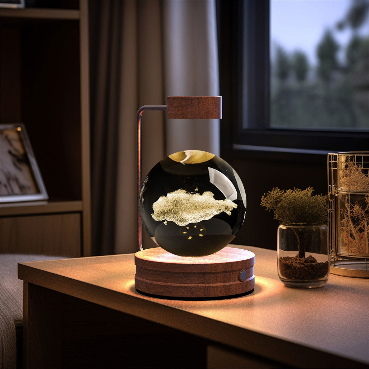 Crystal Ball Cosmic Dinosaur Indoor Night Light Clouds layer Dark wood