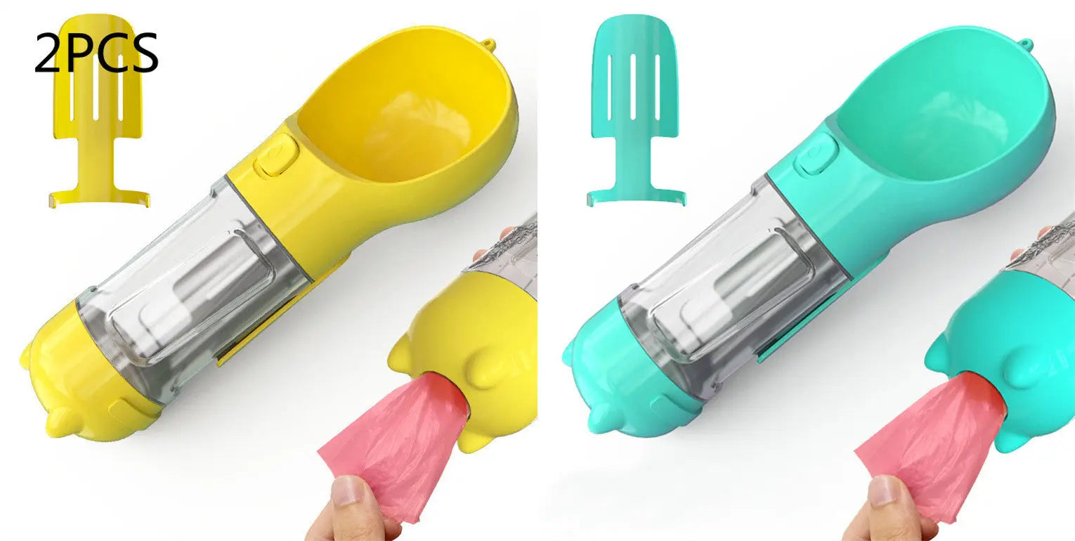 Pet Water Bottle Feeder Bowl Portable Pet Outdoor Travel 3 In 1 Dog Water Bottle Blue yellow 2pcs. 300ml