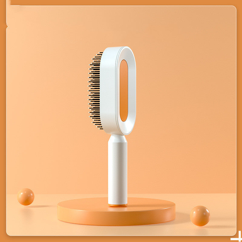 Self Cleaning Hair Brush For Women Massage Scalp Comb Anti-Static Hairbrush Orange