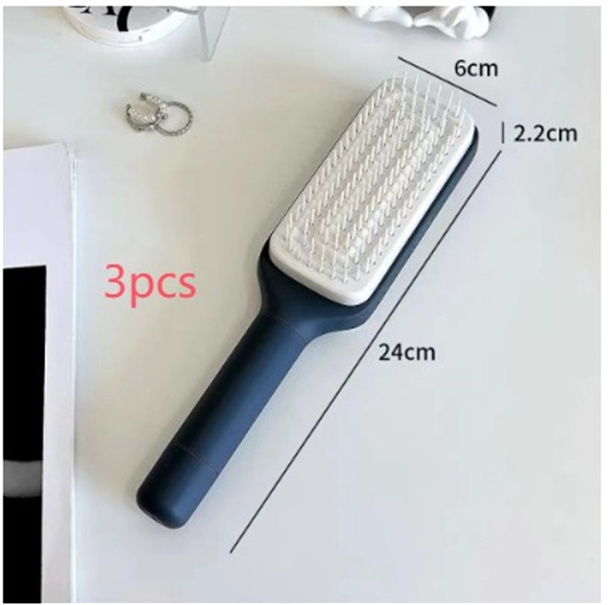 4 In 1 Self Cleaning Hair Brush Lunar Rock Gray 3pcs