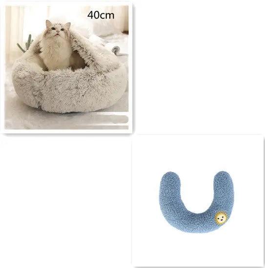 2 In 1 Dog And Cat Bed Pet Winter Bed Round Plush Warm Bed Brown 40cm setD