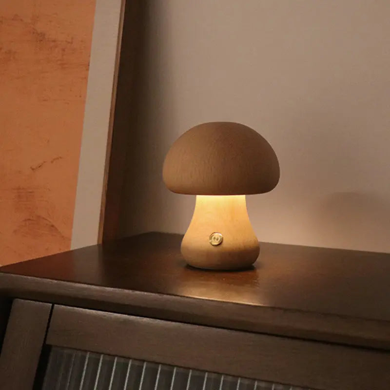 INS Wooden Cute Mushroom LED Night Light With Touch Switch C Beech 2.4W