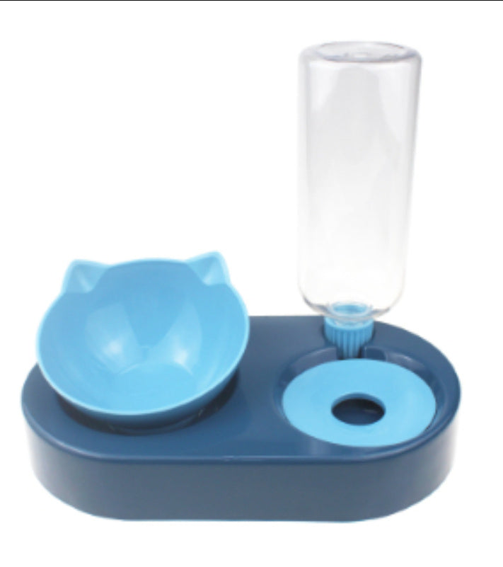 Two-in-One Pet Bowl Water Dispenser Automatic Water Pet Dog Cat Food Bowl Blue