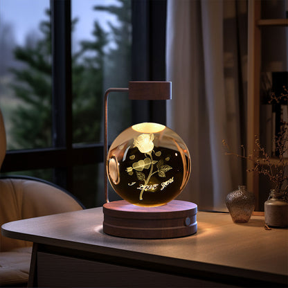 Crystal Ball Cosmic Dinosaur Indoor Night Light Roses Dark wood