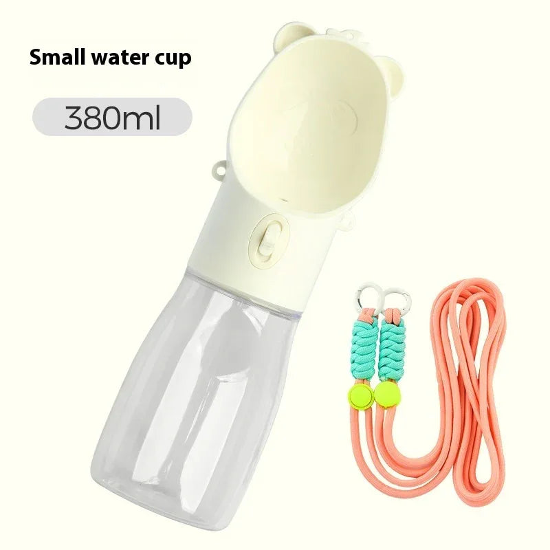 2 In 1 Portable Dog Water Bottle For Small Big Dogs Cat Outdoor Food Container 380ML White