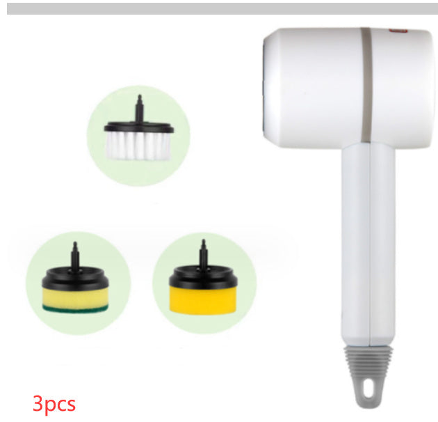 Electric Cleaning Brush Multifunctional Scouring Pad White With three brush heads 3PCS
