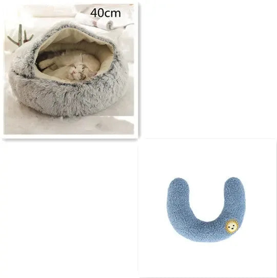 2 In 1 Dog And Cat Bed Pet Winter Bed Round Plush Warm Bed Grey 40cm SetD