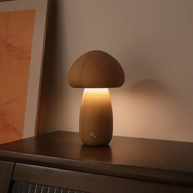 INS Wooden Cute Mushroom LED Night Light With Touch Switch B Beech 2.4W