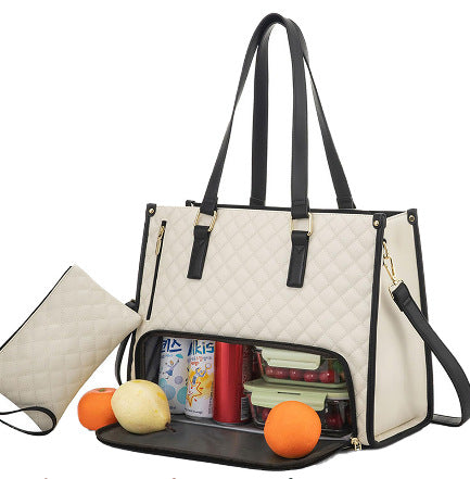 Fashionable Lunch Tote Bag Women's Large Capacity Khaki 2 36X16X30cm