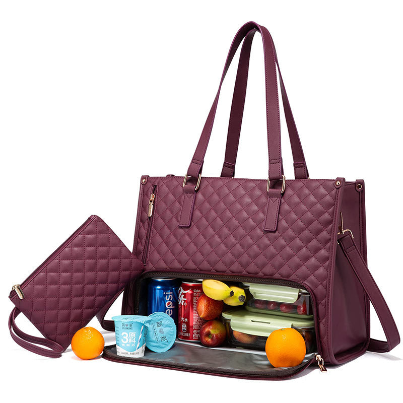 Fashionable Lunch Tote Bag Women's Large Capacity Wine Red 36X16X30cm