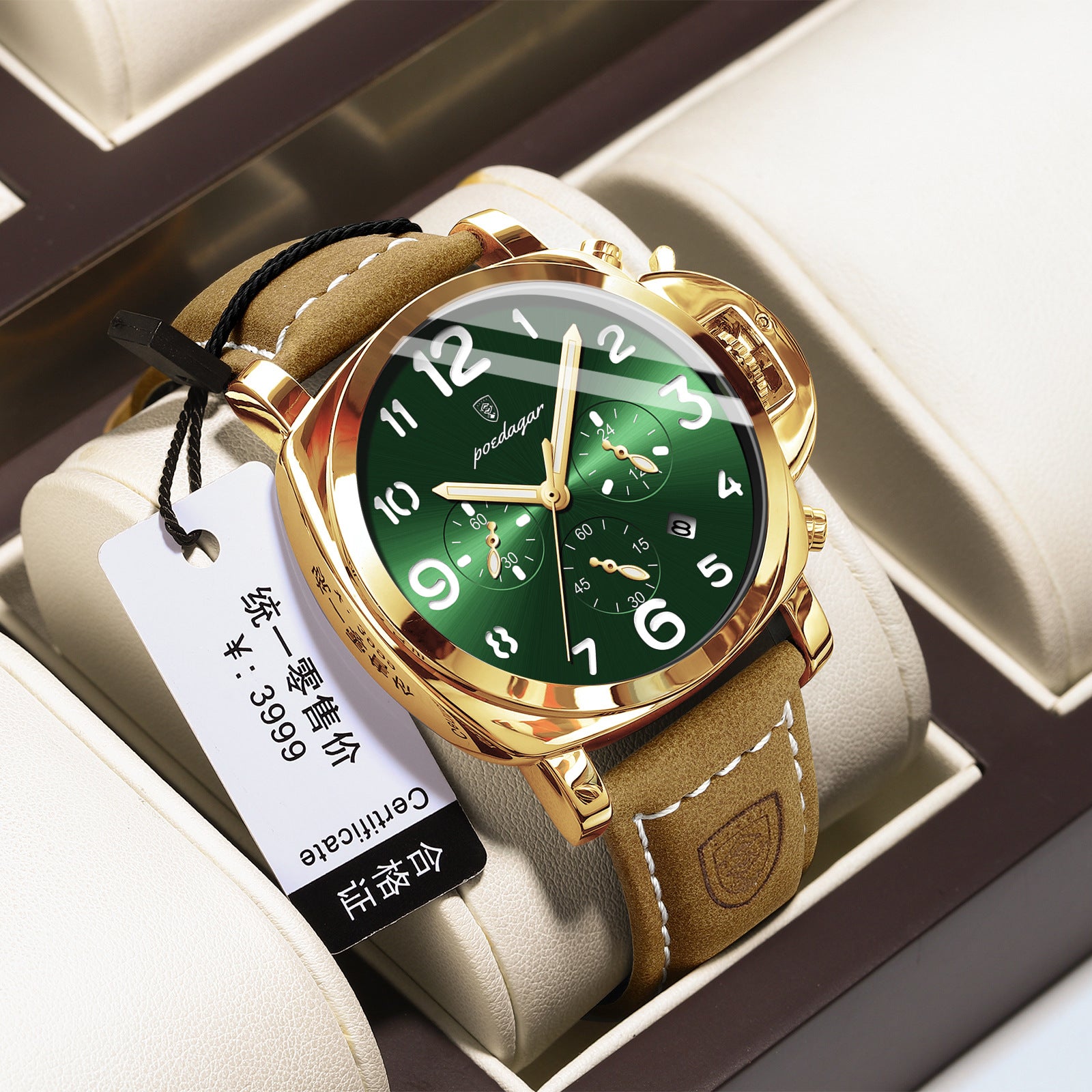 Men's Watch Fashion Sports Watch 859 Gold Shell Green Noodle