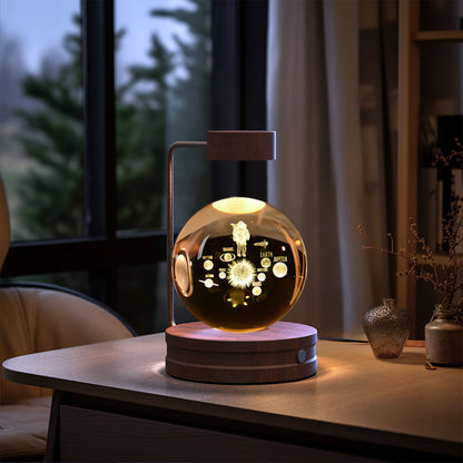Crystal Ball Cosmic Dinosaur Indoor Night Light Astronauts Dark wood
