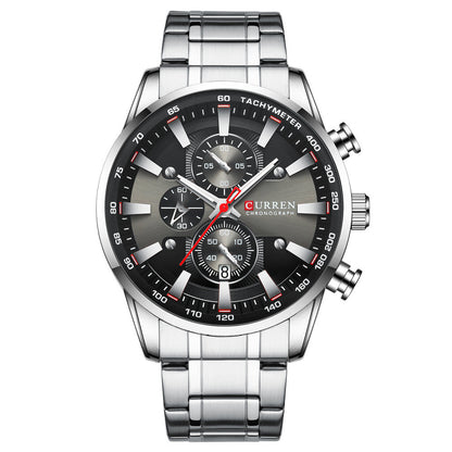 Mens Watch Waterproof Quartz Watch Six-Hand White black