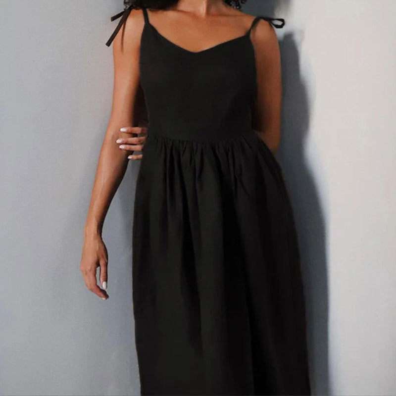 Summer V-neck Suspender Split Dress Fashion For Women Clothing Black
