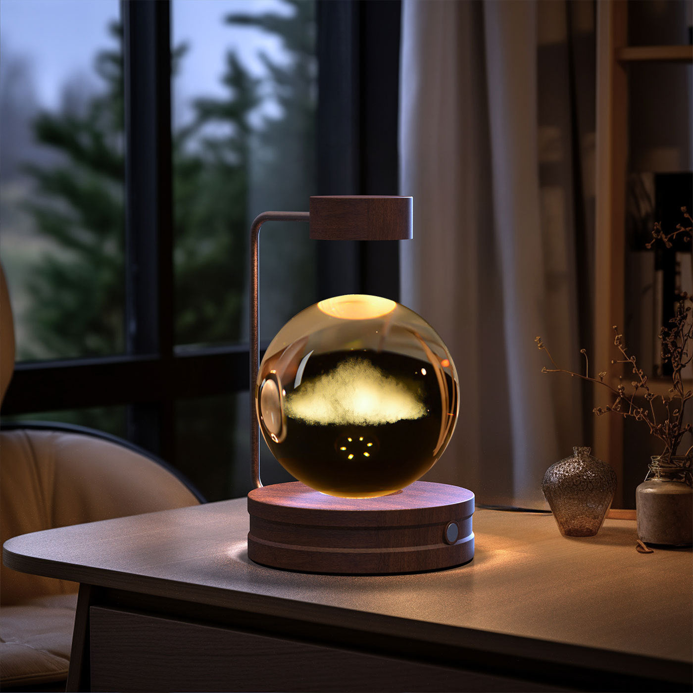 Crystal Ball Cosmic Dinosaur Indoor Night Light Clouds Dark wood