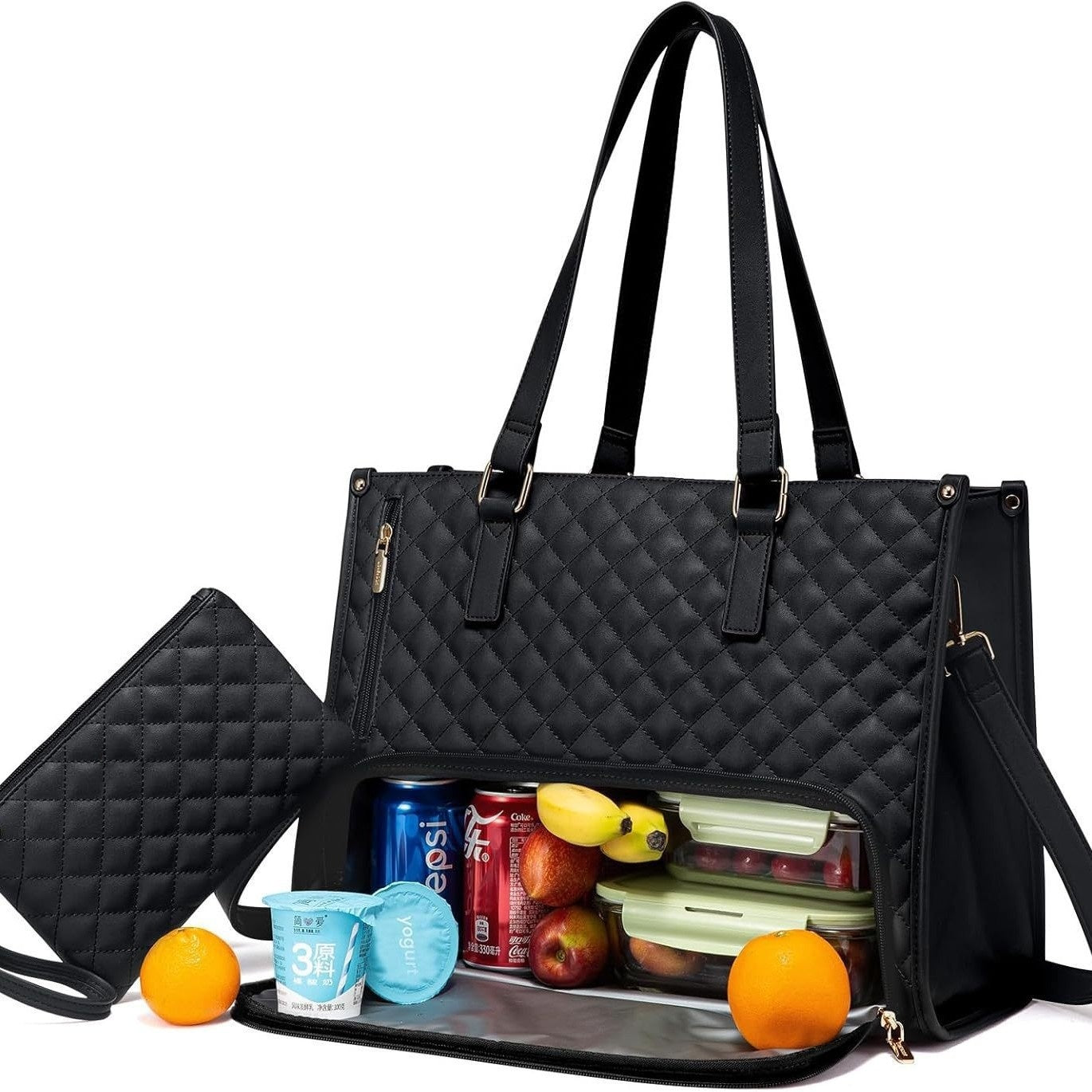 Fashionable Lunch Tote Bag Women's Large Capacity Black 36X16X30cm