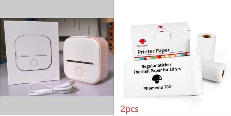 Portable Mini Thermal Label Printer Home Photo Printer Bluetooth-compatible Mini Label Printer Pink set5 USB
