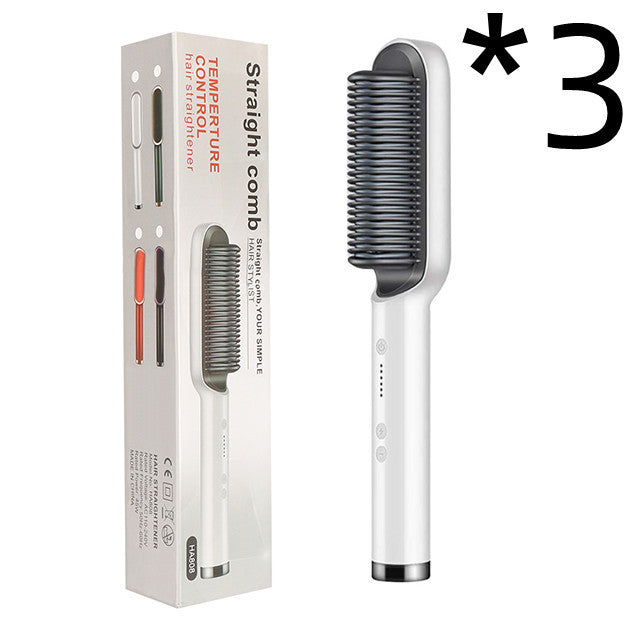 New 2 In 1 Hair Straightener Hot Comb Negative Ion Curling Electric Hair Brush 3pcs White US With box