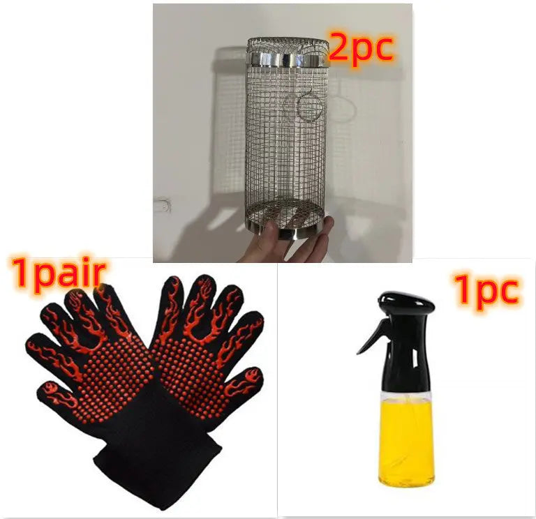 Rolling Grilling Basket Metal BBQ Barbecue Basket