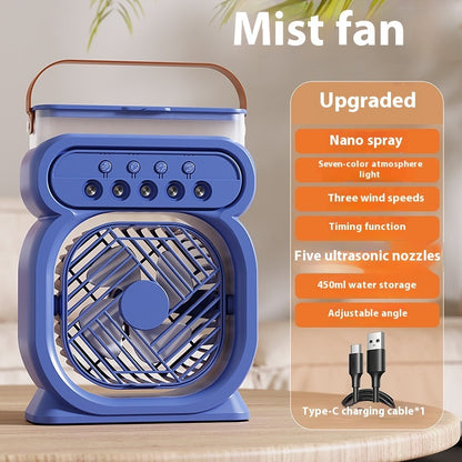 3 In 1 Portable Air Conditioner Evaporative Air Cooler LED Night Lights 3 Speeds Humidifier Fan For Home Office Blue