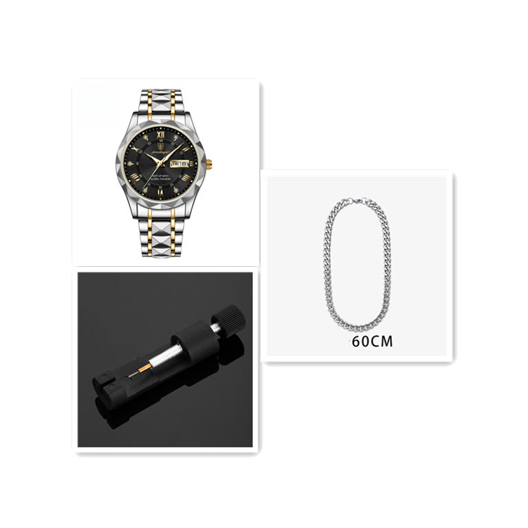 Men's Waterproof Double Calendar Luminous Quartz Watch 1style Set
