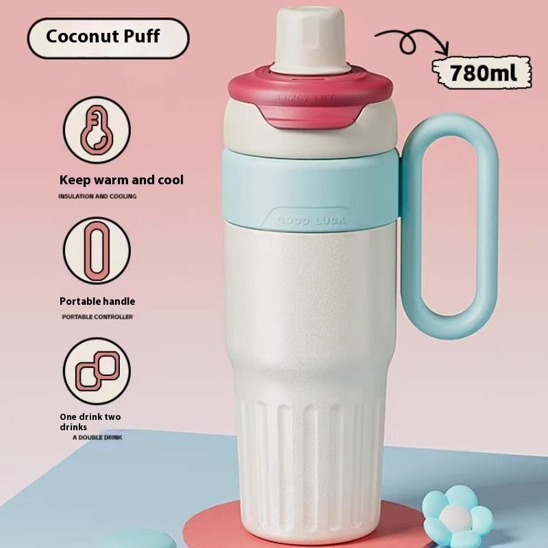 780ml Gradient Double Drink Thermal Cup Stainless Steel With Straw Cup White 780ml