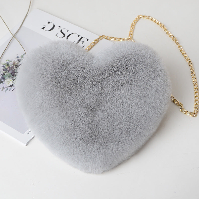Love Bags For Women Plush Chain Shoulder Bags Party Bag Light grey