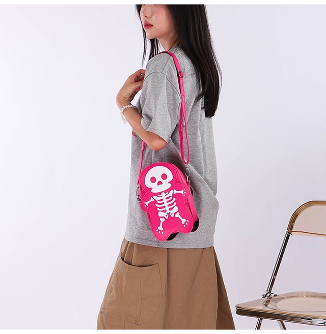 Halloween Skull Shoulder Bag Y2K Fashion Funny Cute Messenger Crossbody Bags Women Small Phone Bag Rose Pink