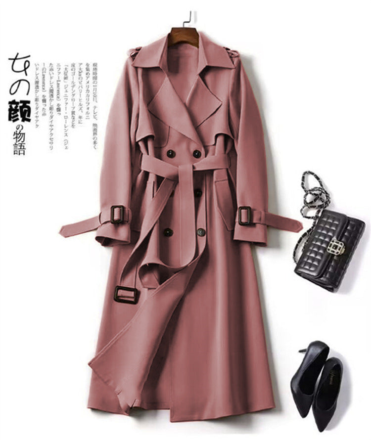 Double-breasted Mid-length Tie Trench Coat Pink