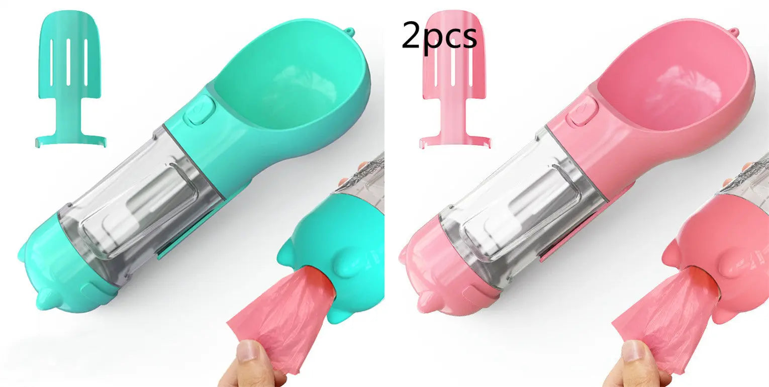 Pet Water Bottle Feeder Bowl Portable Pet Outdoor Travel 3 In 1 Dog Water Bottle Blue pink 2pcs. 300ml