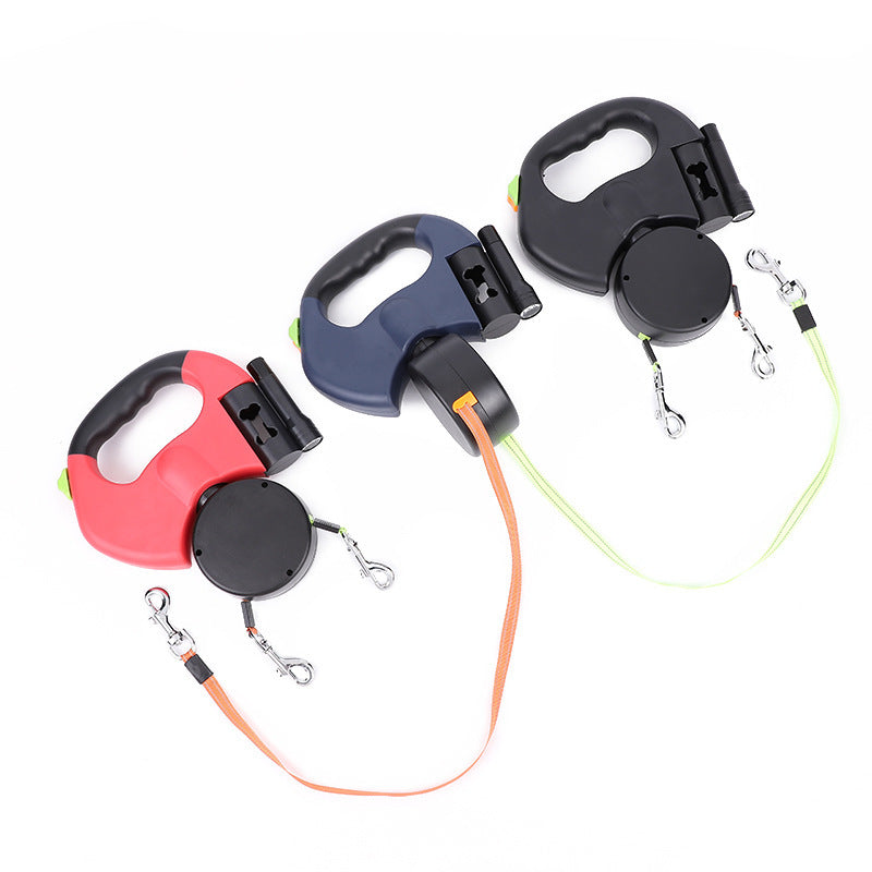 Retractable Dual Leash For Dogs Dog Walking Leash With Lights