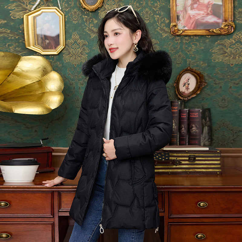 Down Cotton-padded Coat For Women Mid-length Black