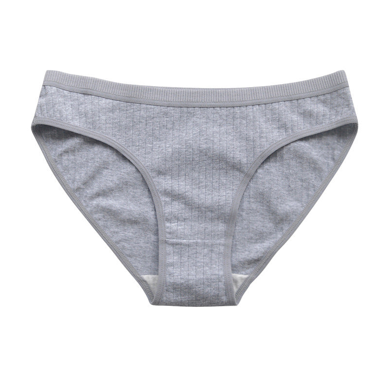 Underwear Pure Cotton Girl Plus Size Mid Mid-waist Solid Color Flower Gray