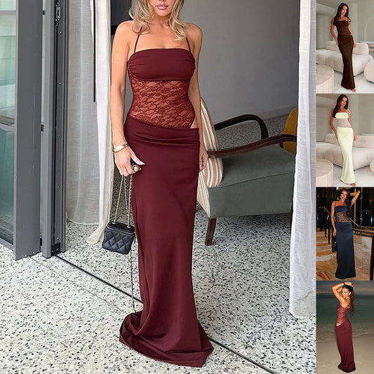 Y2K Lace Suspender Dress Fashion Sexy Lace Long Dresses For Women