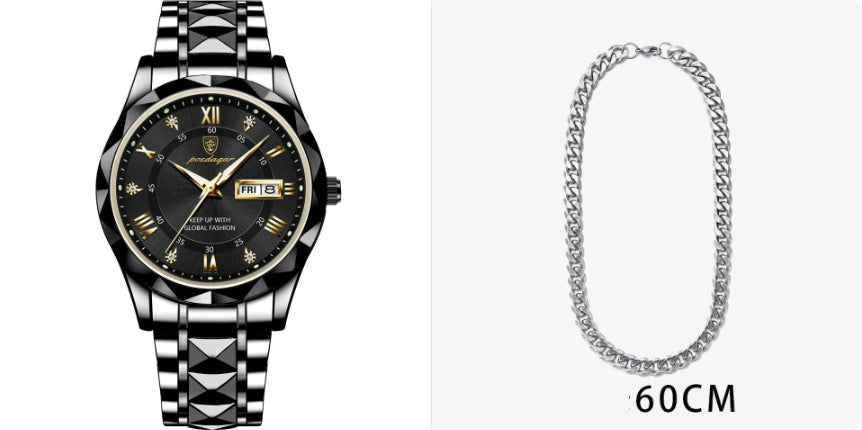 Men's Waterproof Double Calendar Luminous Quartz Watch 9style With Necklace