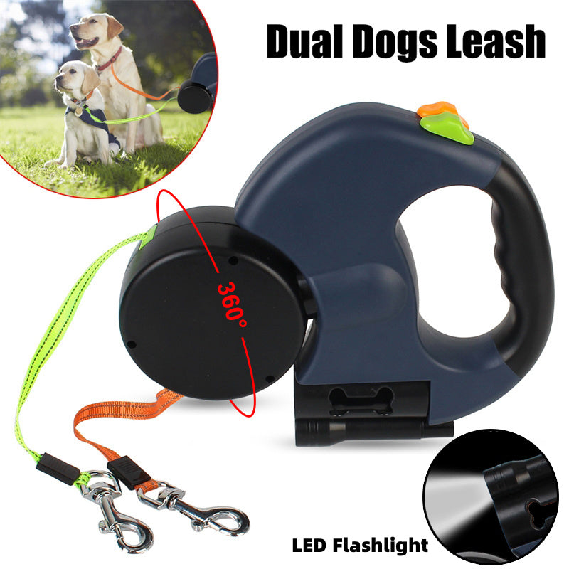 Retractable Dual Leash For Dogs Dog Walking Leash With Lights