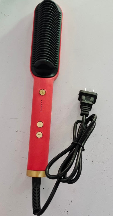 New 2 In 1 Hair Straightener Hot Comb Negative Ion Curling Electric Hair Brush Red With box
