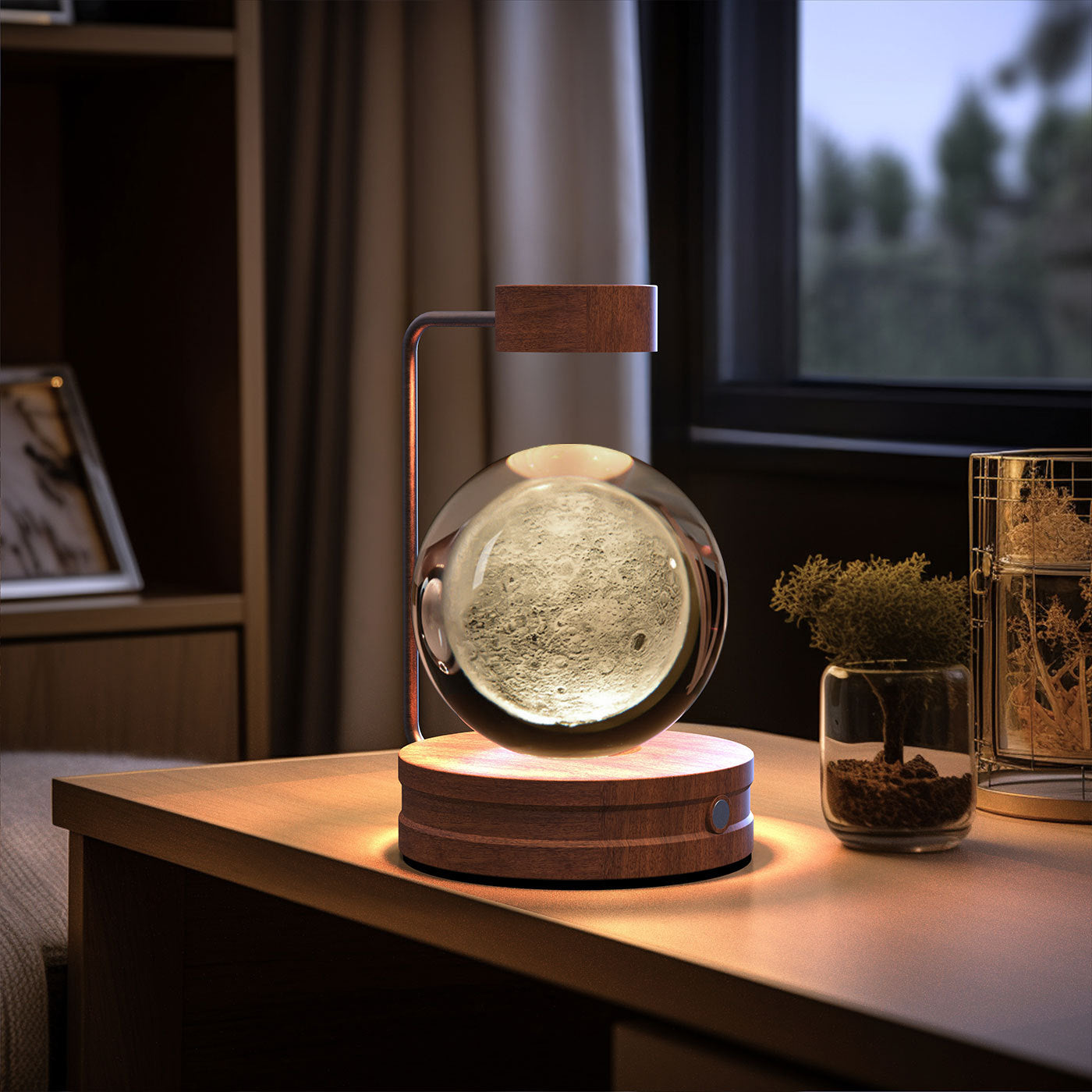Crystal Ball Cosmic Dinosaur Indoor Night Light Moon Dark wood