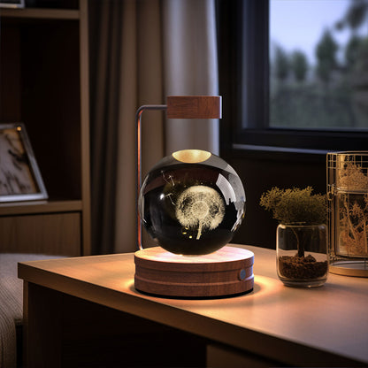 Crystal Ball Cosmic Dinosaur Indoor Night Light Dandelions Dark wood