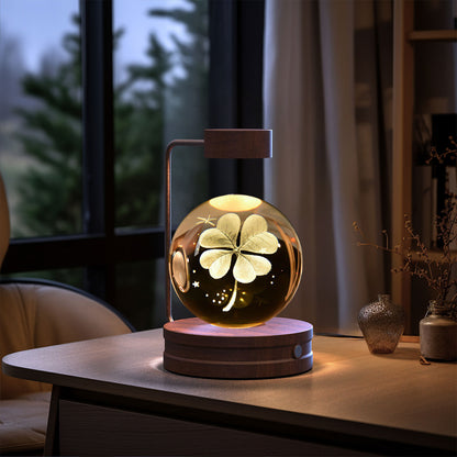 Crystal Ball Cosmic Dinosaur Indoor Night Light Fourleaf Grass Dark wood