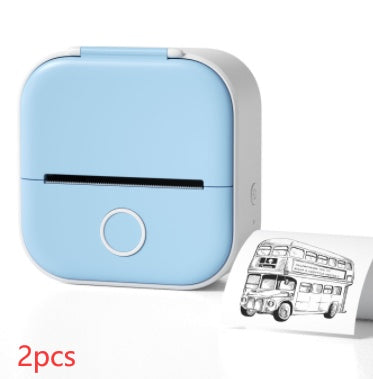 Portable Mini Thermal Label Printer Home Photo Printer Bluetooth-compatible Mini Label Printer Blue 2pcs USB