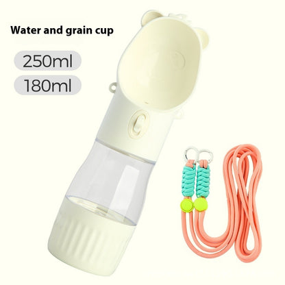 2 In 1 Portable Dog Water Bottle For Small Big Dogs Cat Outdoor Food Container Water Grain Cup White