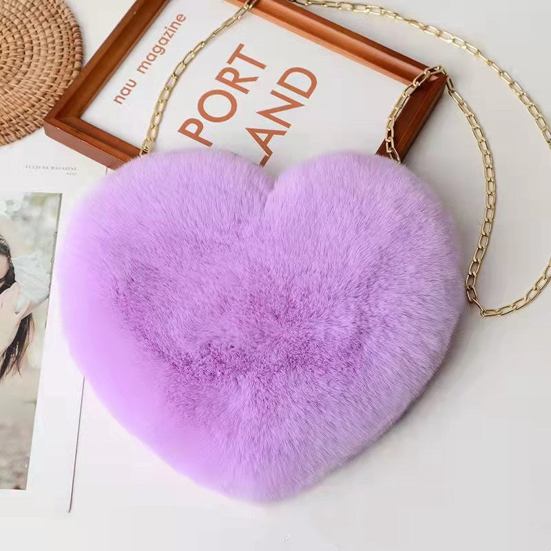 Love Bags For Women Plush Chain Shoulder Bags Party Bag Taro purple