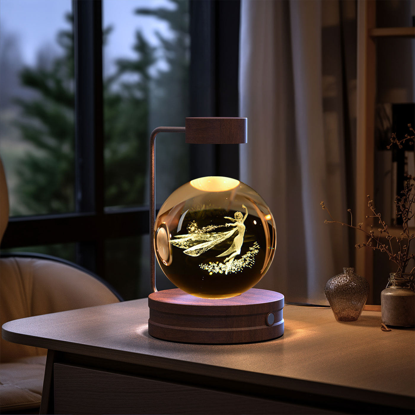 Crystal Ball Cosmic Dinosaur Indoor Night Light Aisha Dark wood