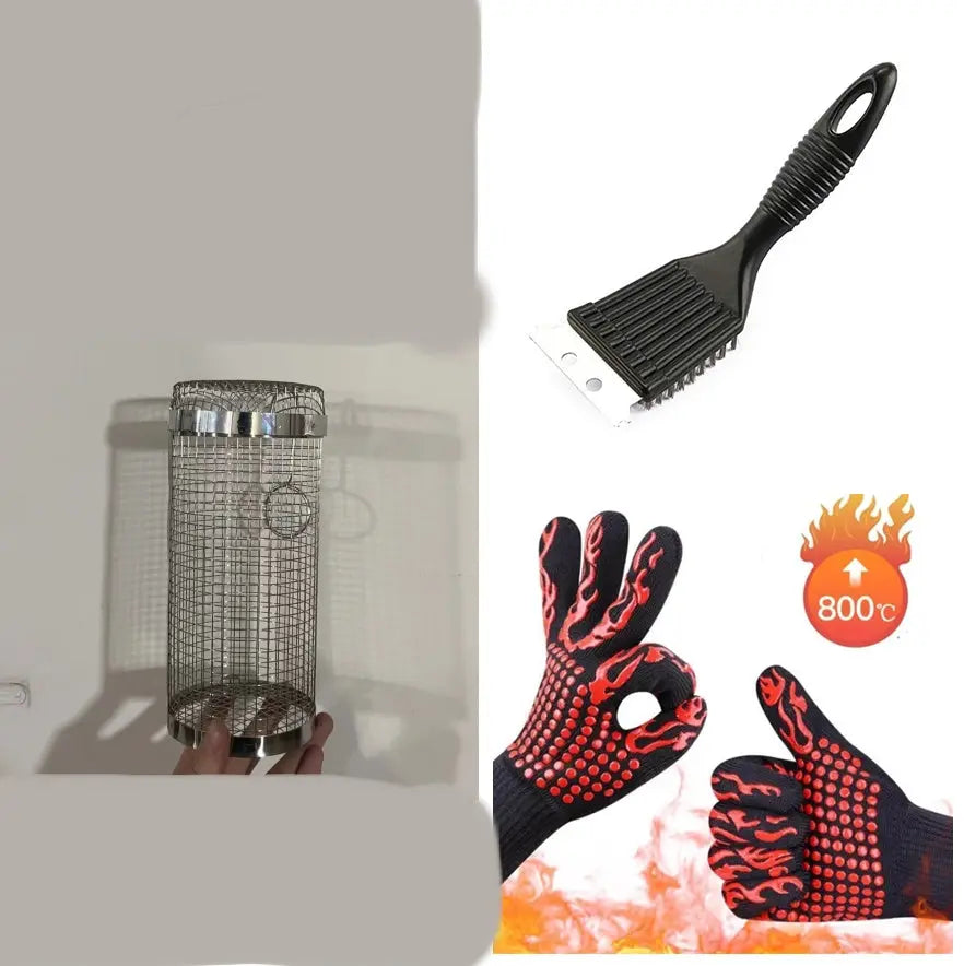 Rolling Grilling Basket Metal BBQ Barbecue Basket Set 20x10x10cm 1PC