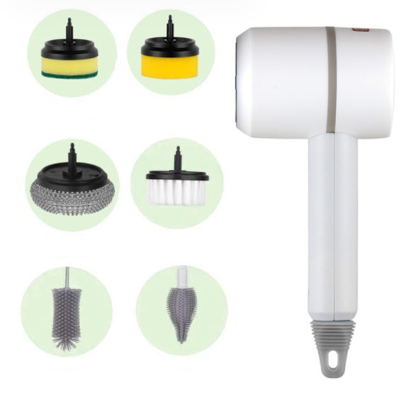Electric Cleaning Brush Multifunctional Scouring Pad White With six brush heads 1PC